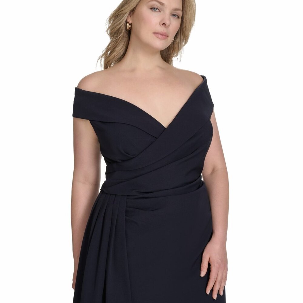 Eliza J Plus Off-the-Shoulder Sweetheart Crepe Gown – Navy NWT Size 14W - Picture 3 of 5